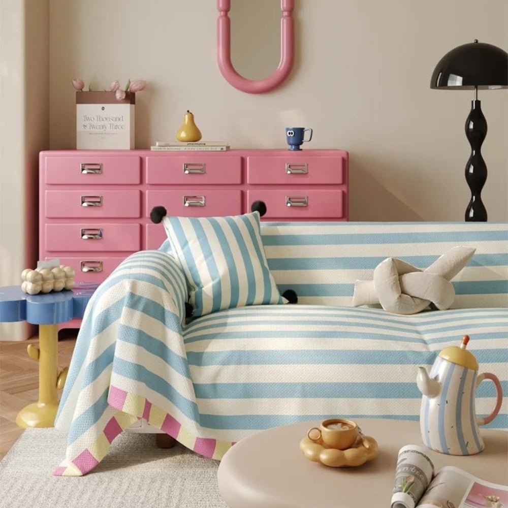 Sofa Cover Soft Microfiber Pastel Striped Design Easy Care 4