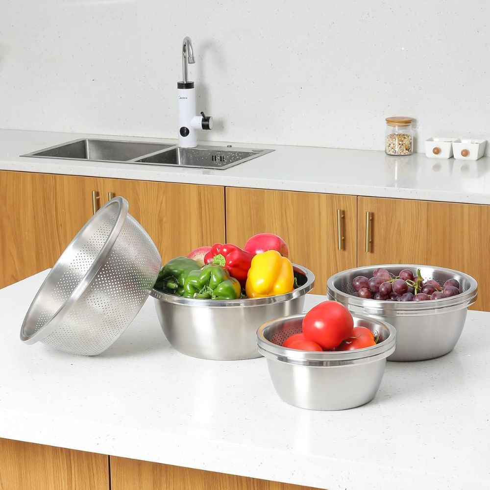 Stainless Steel Colander Strainer Fine Mesh for Rinsing and Mixing 3