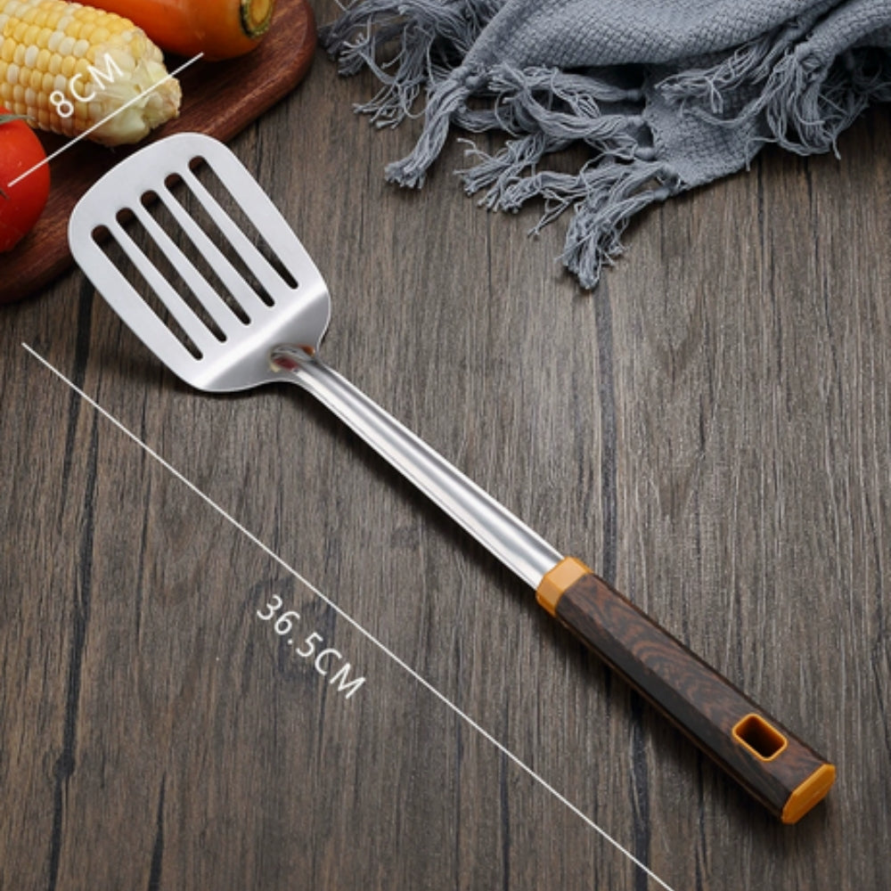Stainless Steel Utensils Set 6-Piece Ergonomic Wood Grain Design 5