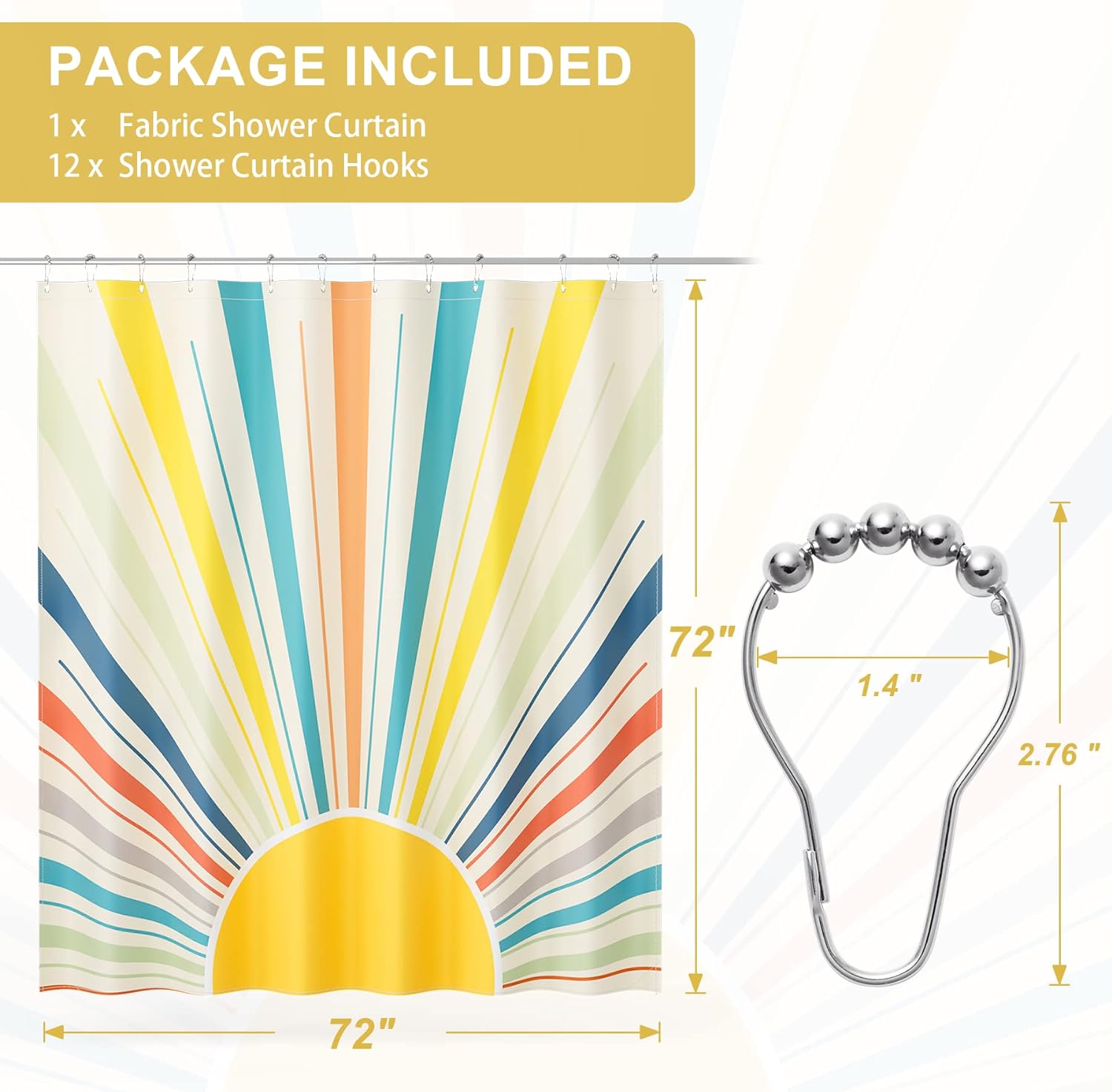 Sunshine | Luxury Shower Curtain Set with Unique Designer Patterns | Water-Repellent Fabric for Stylish Bathrooms 2