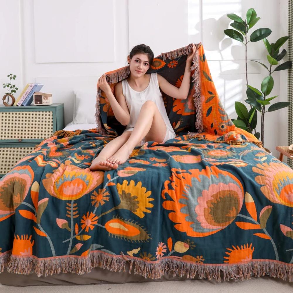 Throw Blanket | Boho Floral Design | Cozy Home Decor for Beds & Sofas 0