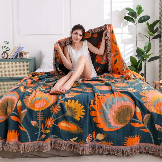 Throw Blanket | Boho Floral Design | Cozy Home Decor for Beds & Sofas 0