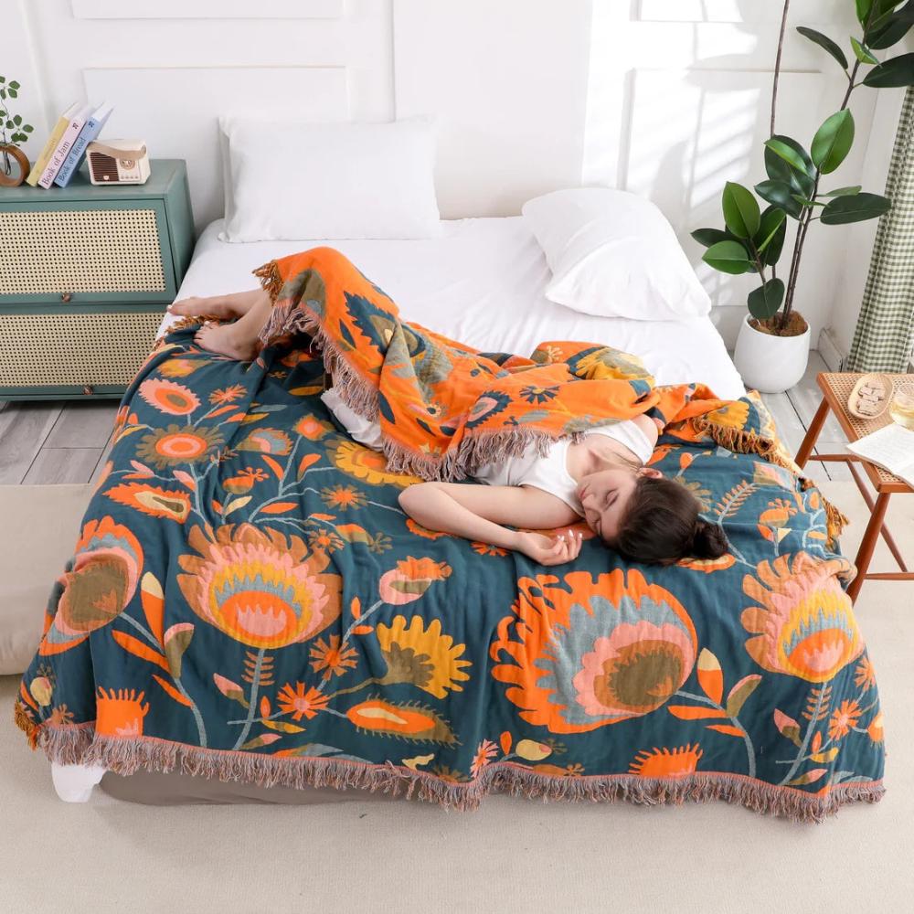 Throw Blanket | Boho Floral Design | Cozy Home Decor for Beds & Sofas 1