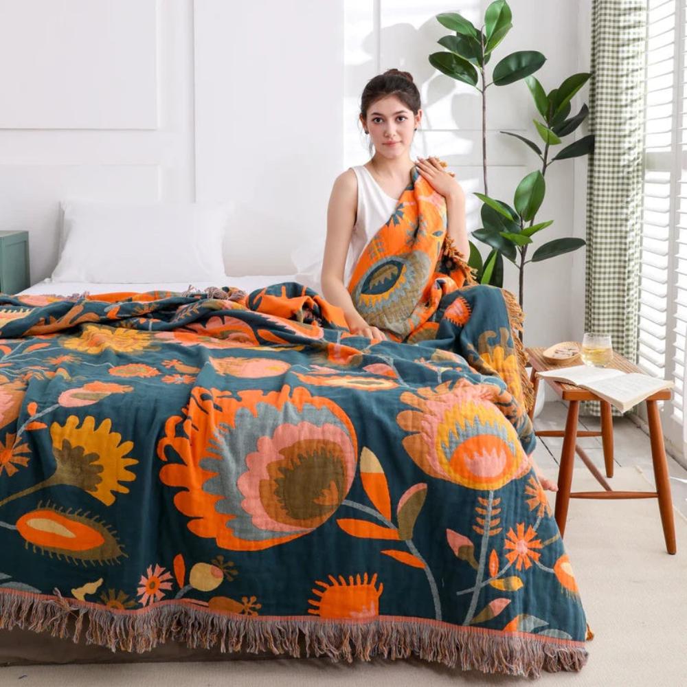Throw Blanket | Boho Floral Design | Cozy Home Decor for Beds & Sofas 2