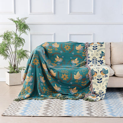 Throw Blanket | Reversible Cotton Nordic Bird Design | Cozy Home Accent 1