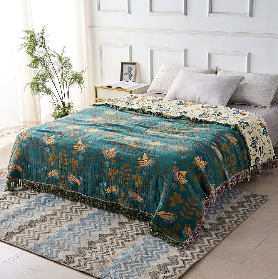 Throw Blanket | Reversible Cotton Nordic Bird Design | Cozy Home Accent 2