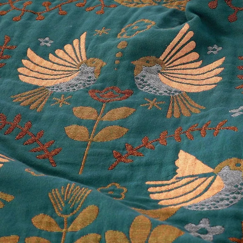 Throw Blanket | Reversible Cotton Nordic Bird Design | Cozy Home Accent 3
