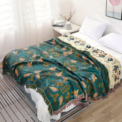 Throw Blanket | Reversible Cotton Nordic Bird Design | Cozy Home Accent 5