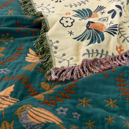 Throw Blanket | Reversible Cotton Nordic Bird Design | Cozy Home Accent 6