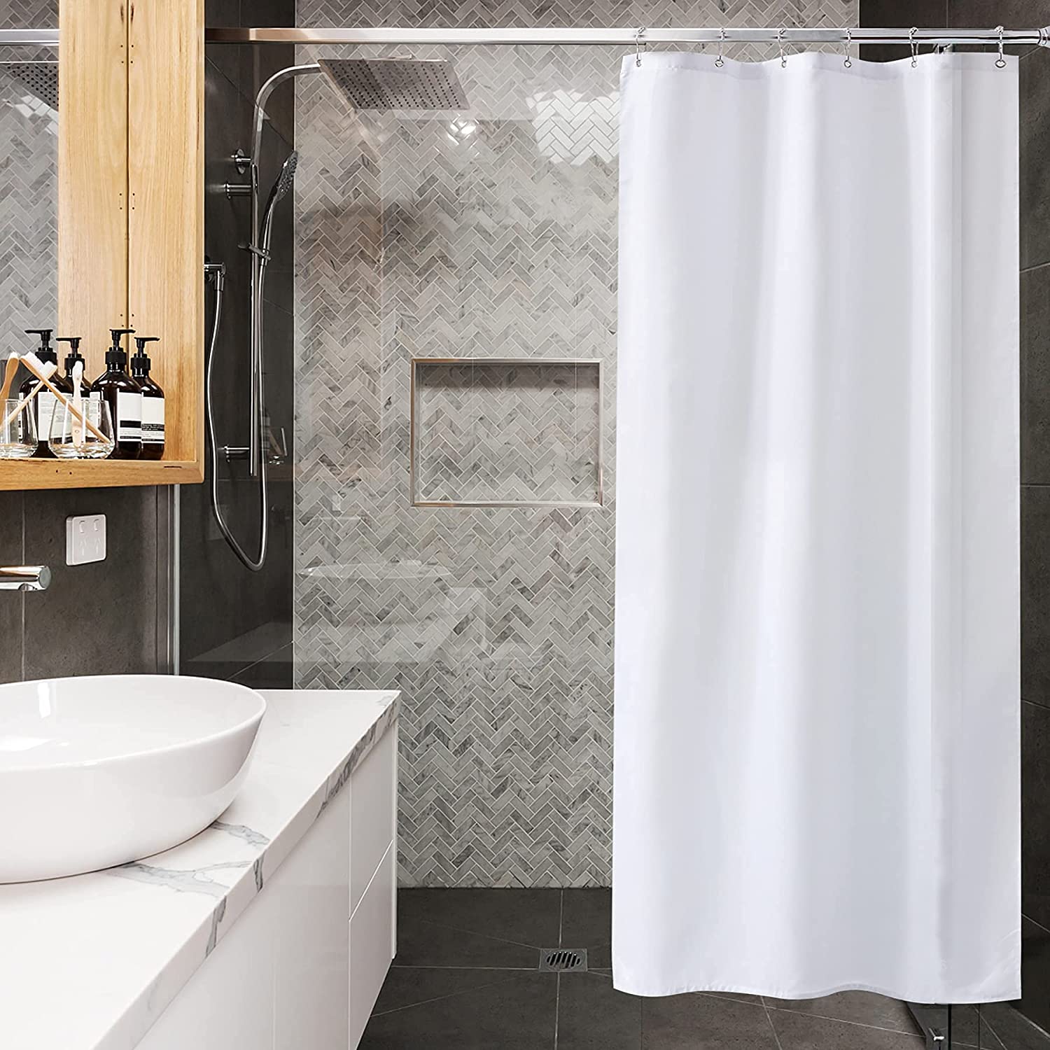 Versatile Shower Curtain Liner | 120G Waterproof Fabric with Weighted Stability | Easy Maintenance for a Dry, Stylish Bathroom 9