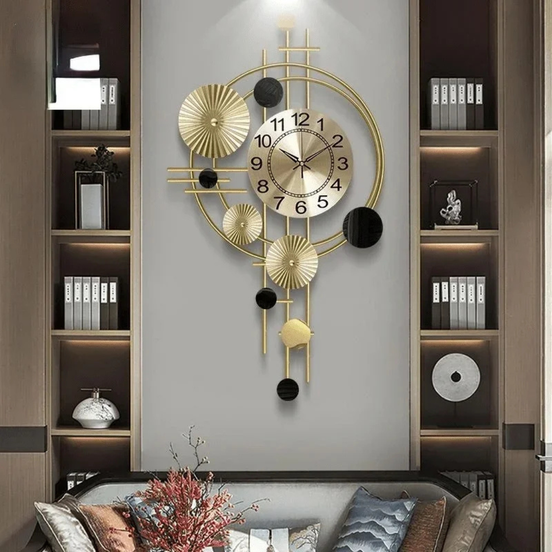 Wall Clock Decor Gold Orbit Design Elegant Modern Style 2