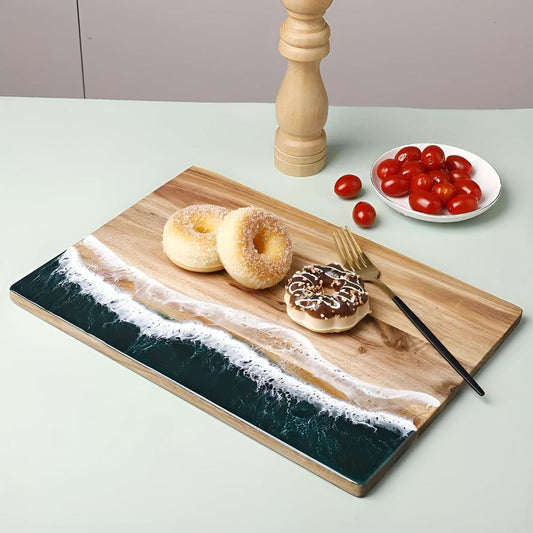 Wood Cutting Board Acacia with Ocean Wave Resin Art for Chopping and Serving 0