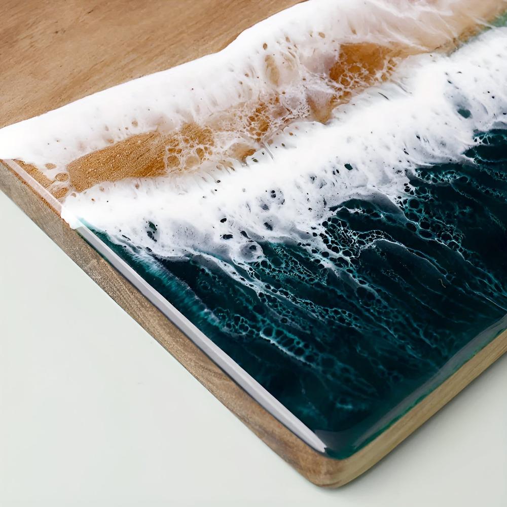 Wood Cutting Board Acacia with Ocean Wave Resin Art for Chopping and Serving 1