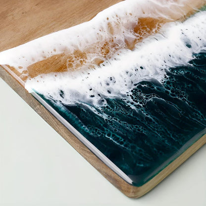 Wood Cutting Board Acacia with Ocean Wave Resin Art for Chopping and Serving 1