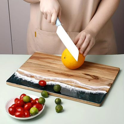 Wood Cutting Board Acacia with Ocean Wave Resin Art for Chopping and Serving 2