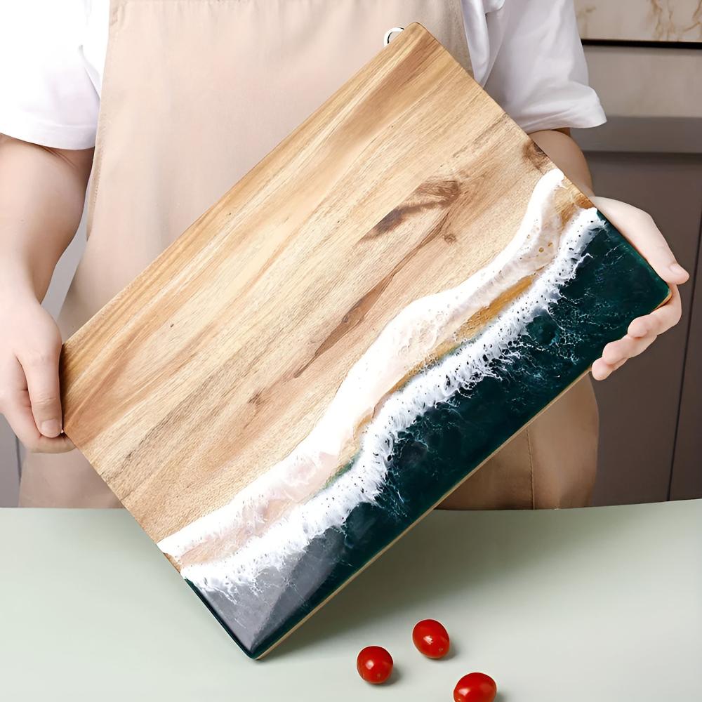 Wood Cutting Board Acacia with Ocean Wave Resin Art for Chopping and Serving 3