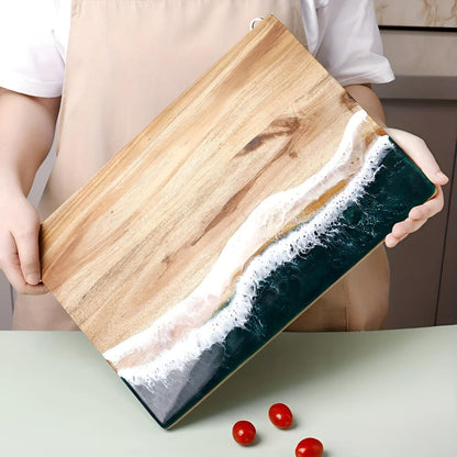Wood Cutting Board Acacia with Ocean Wave Resin Art for Chopping and Serving 3