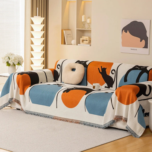 Woven Sofa Cover Cat Print Durable Soft Furniture Protector 0