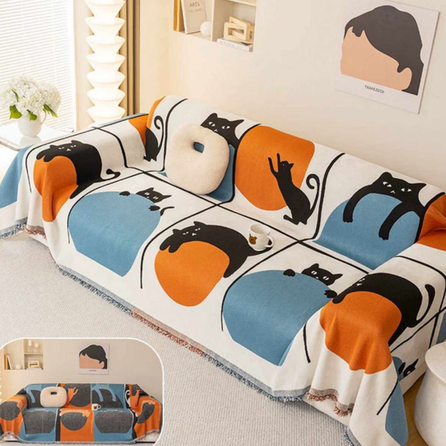 Woven Sofa Cover Cat Print Durable Soft Furniture Protector 1