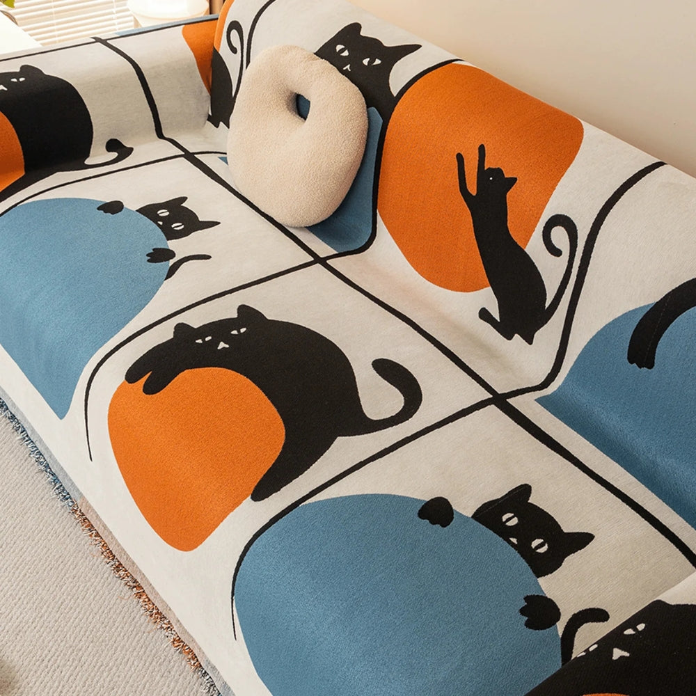 Woven Sofa Cover Cat Print Durable Soft Furniture Protector 2