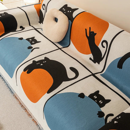 Woven Sofa Cover Cat Print Durable Soft Furniture Protector 2