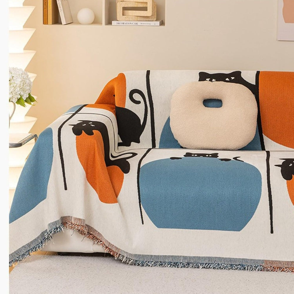 Woven Sofa Cover Cat Print Durable Soft Furniture Protector 3