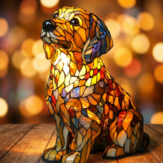 Golden Retriever LED Night Light Resin Mosaic Lamp on wooden surface