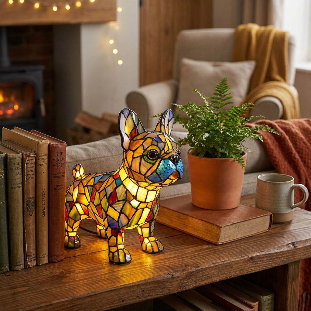 Bulldog LED Mosaic Night Light - Resin Animal Lamp