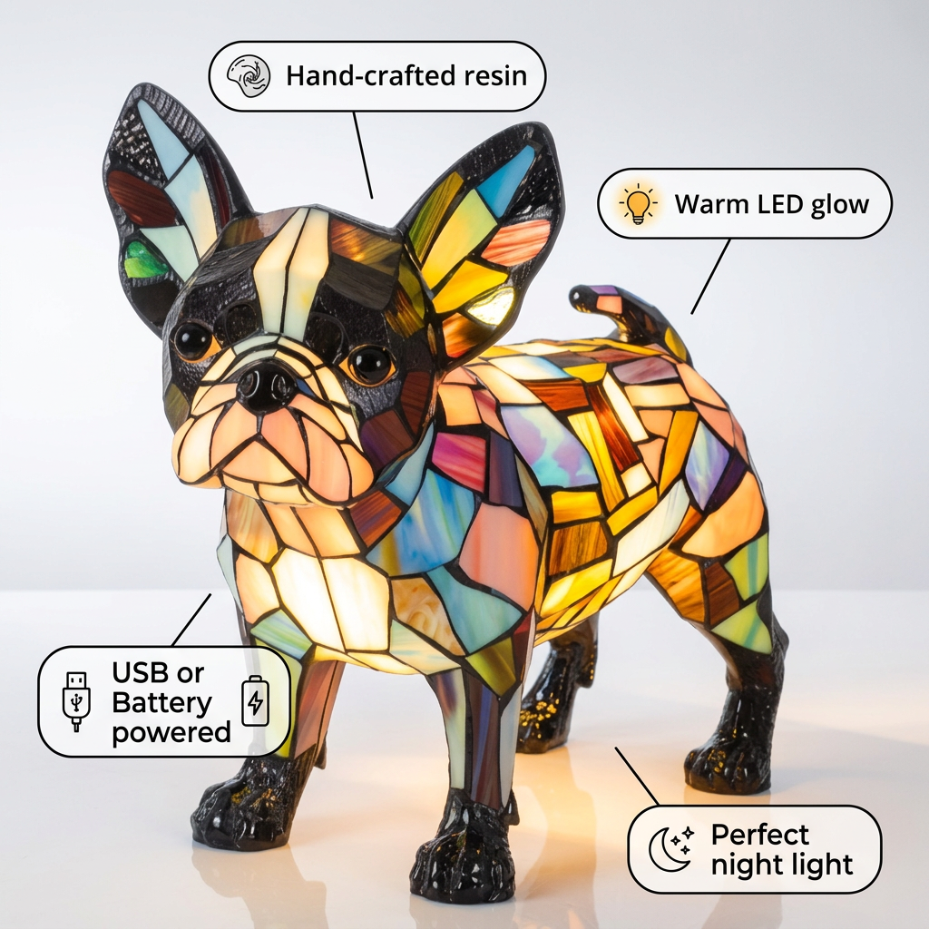 French Bulldog LED Mosaic Night Light - Resin Animal Lamp