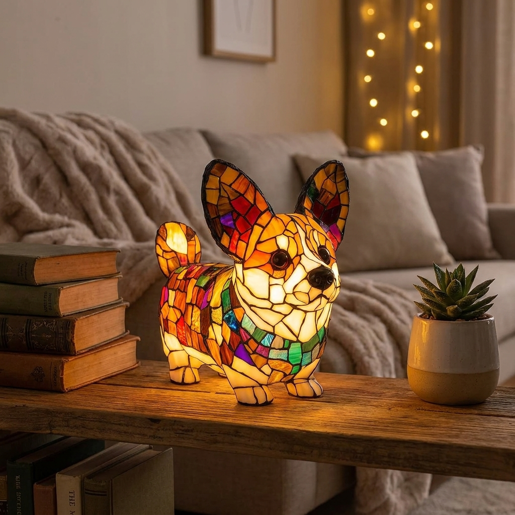 Standing Corgi LED Mosaic Night Light - Resin Animal Lamp