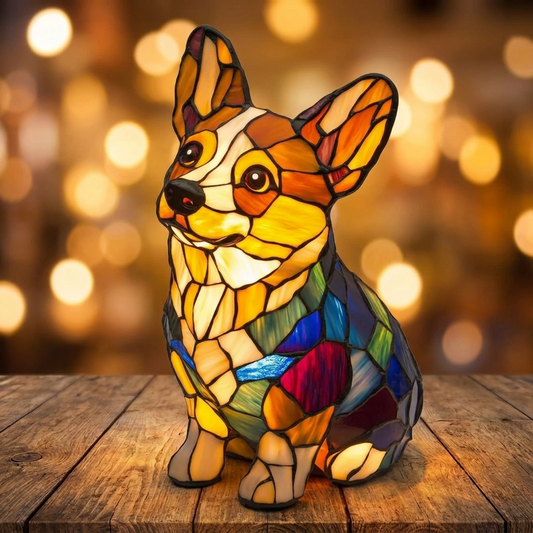 Colorful Sitting Corgi LED Mosaic Night Light illuminates a warm glow, enhancing any decor by Worvane.