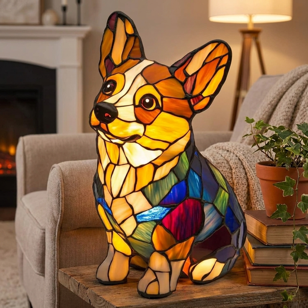 Sitting Corgi LED Mosaic Night Light - Resin Animal Lamp