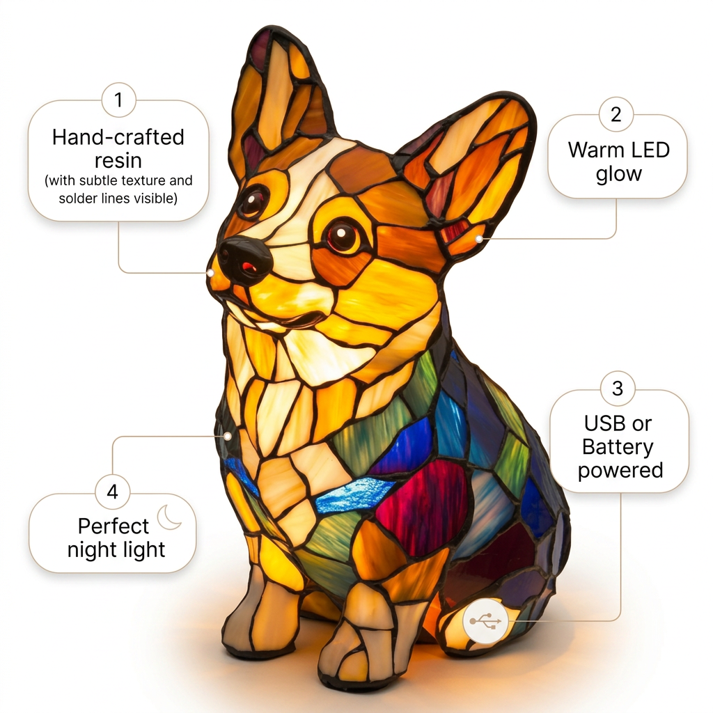 Sitting Corgi LED Mosaic Night Light - Resin Animal Lamp