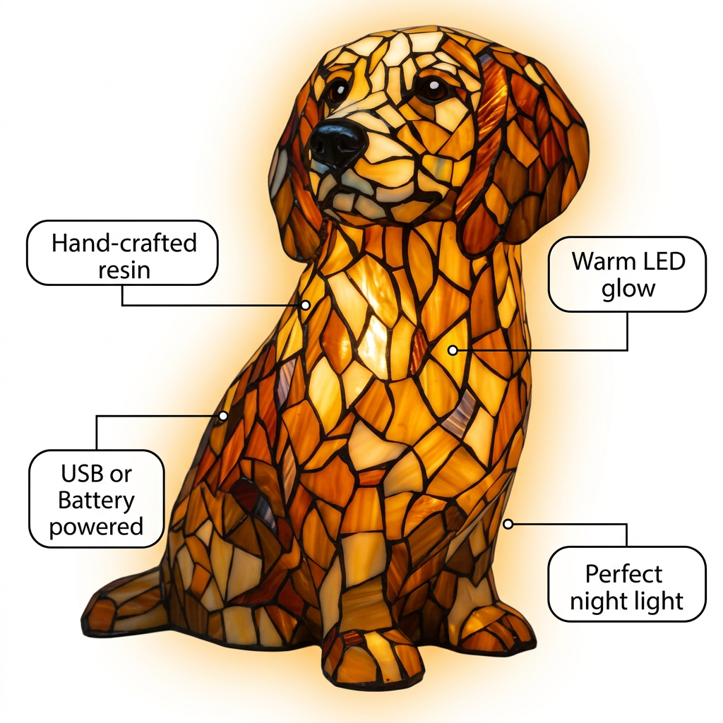 Side-head Golden Retriever LED Mosaic Night Light - Resin Animal Lamp