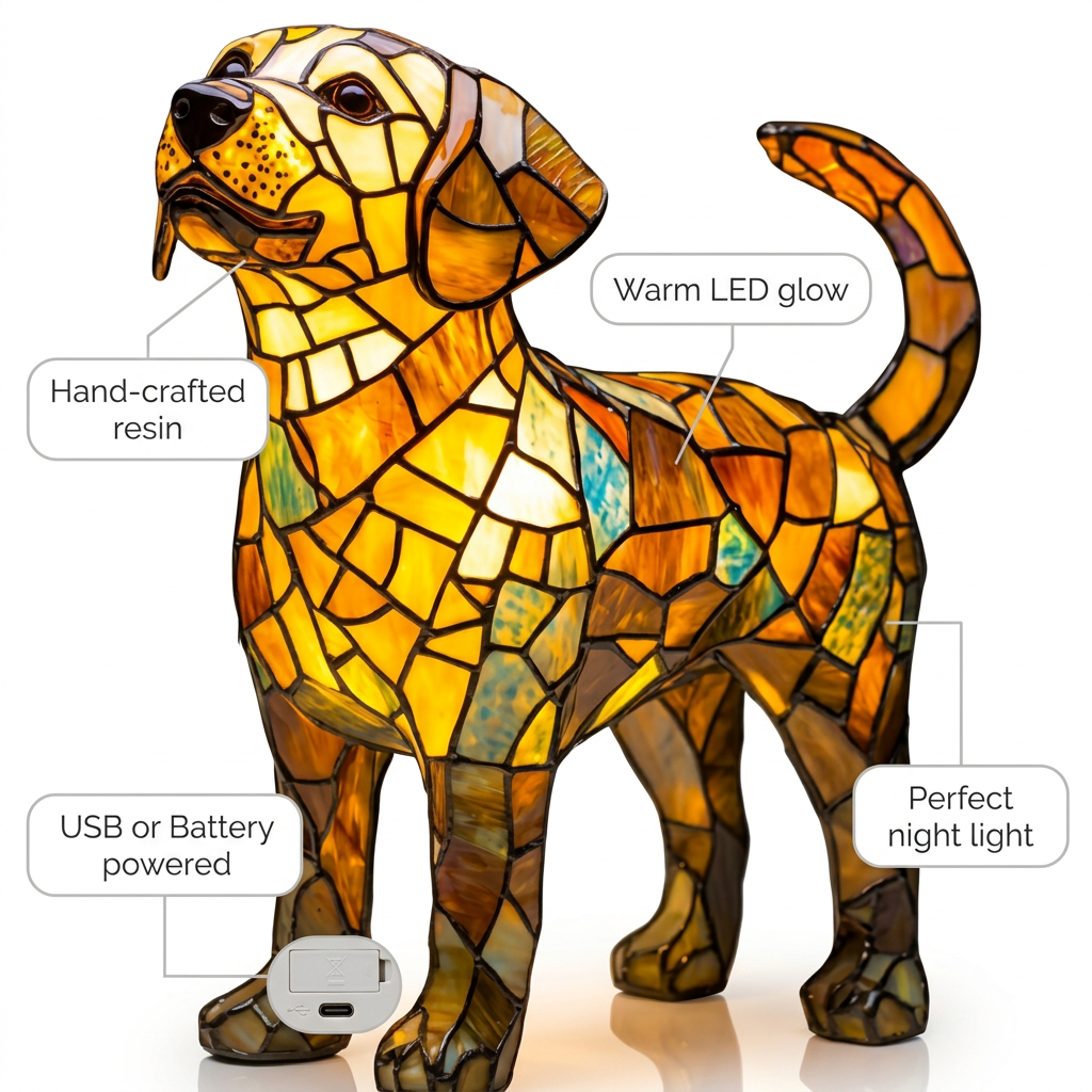 Labrador LED Mosaic Night Light - Resin Animal Lamp