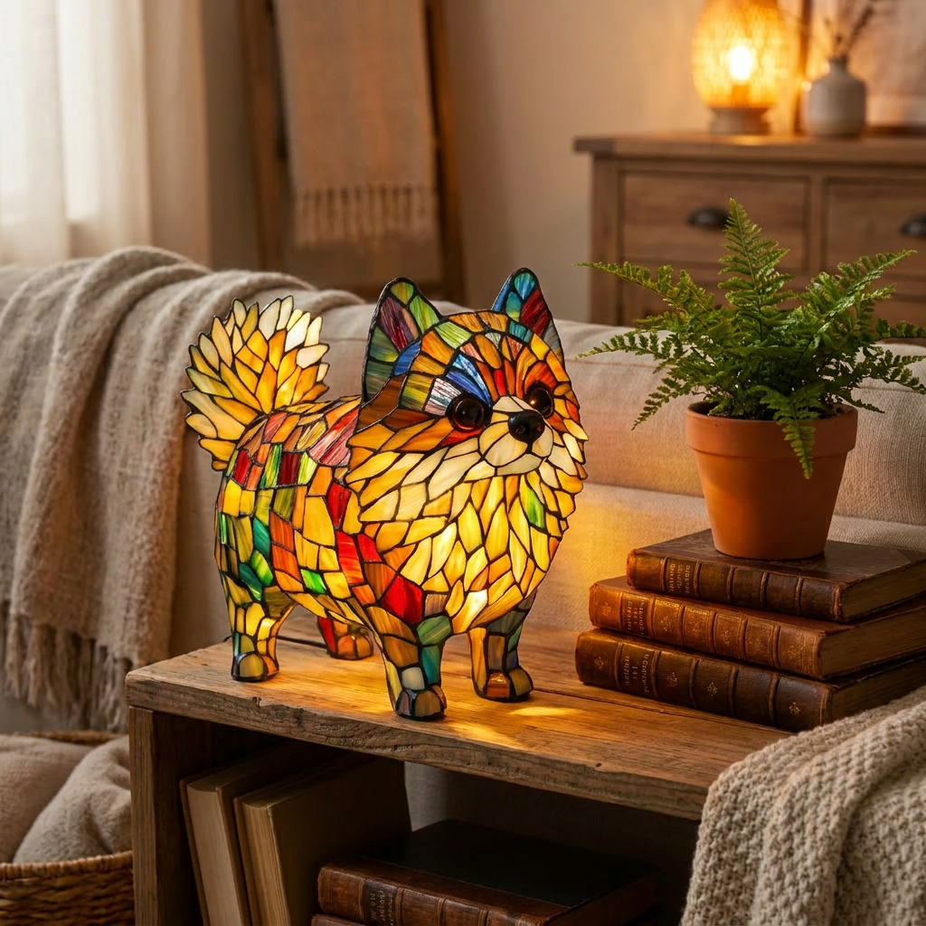 Pomeranian LED Mosaic Night Light - Resin Animal Lamp