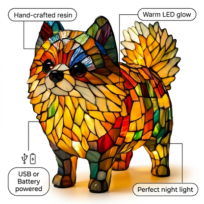 Pomeranian LED Mosaic Night Light - Resin Animal Lamp