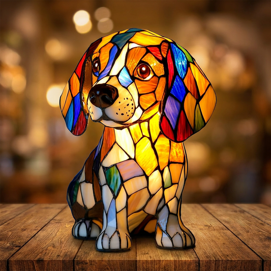 Colorful Beagle LED Mosaic Night Light with a distinct stained glass design, enhancing any space by Worvane.