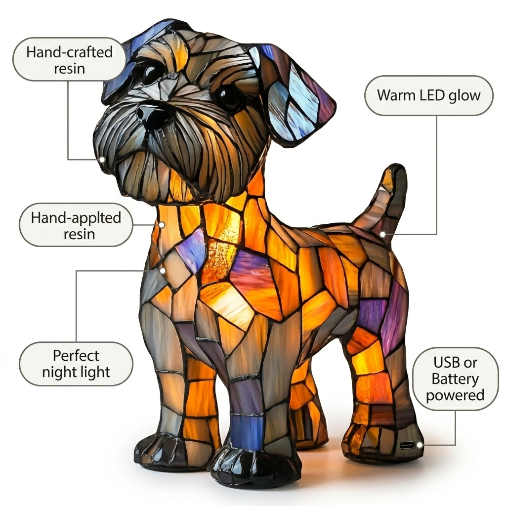 Schnauzer LED Mosaic Night Light - Resin Animal Lamp