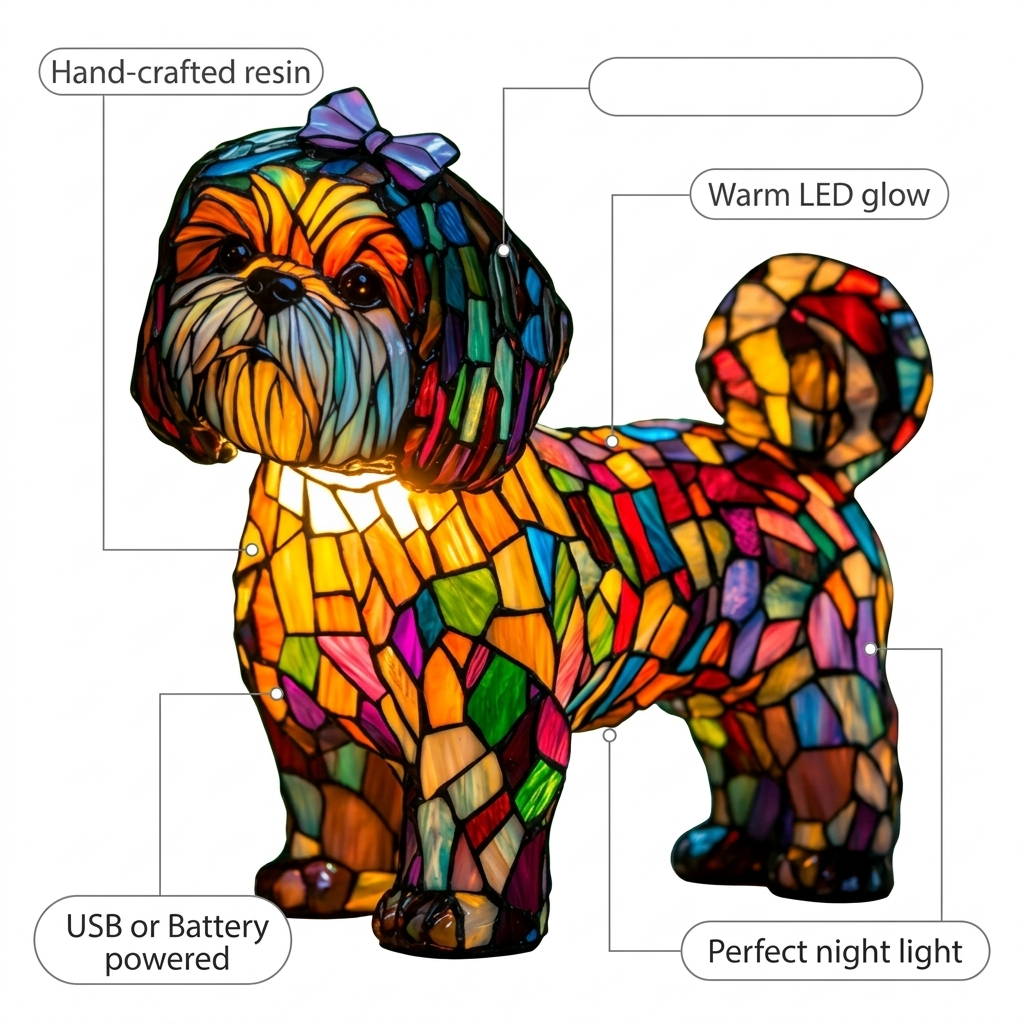 Shih Tzu LED Mosaic Night Light - Resin Animal Lamp
