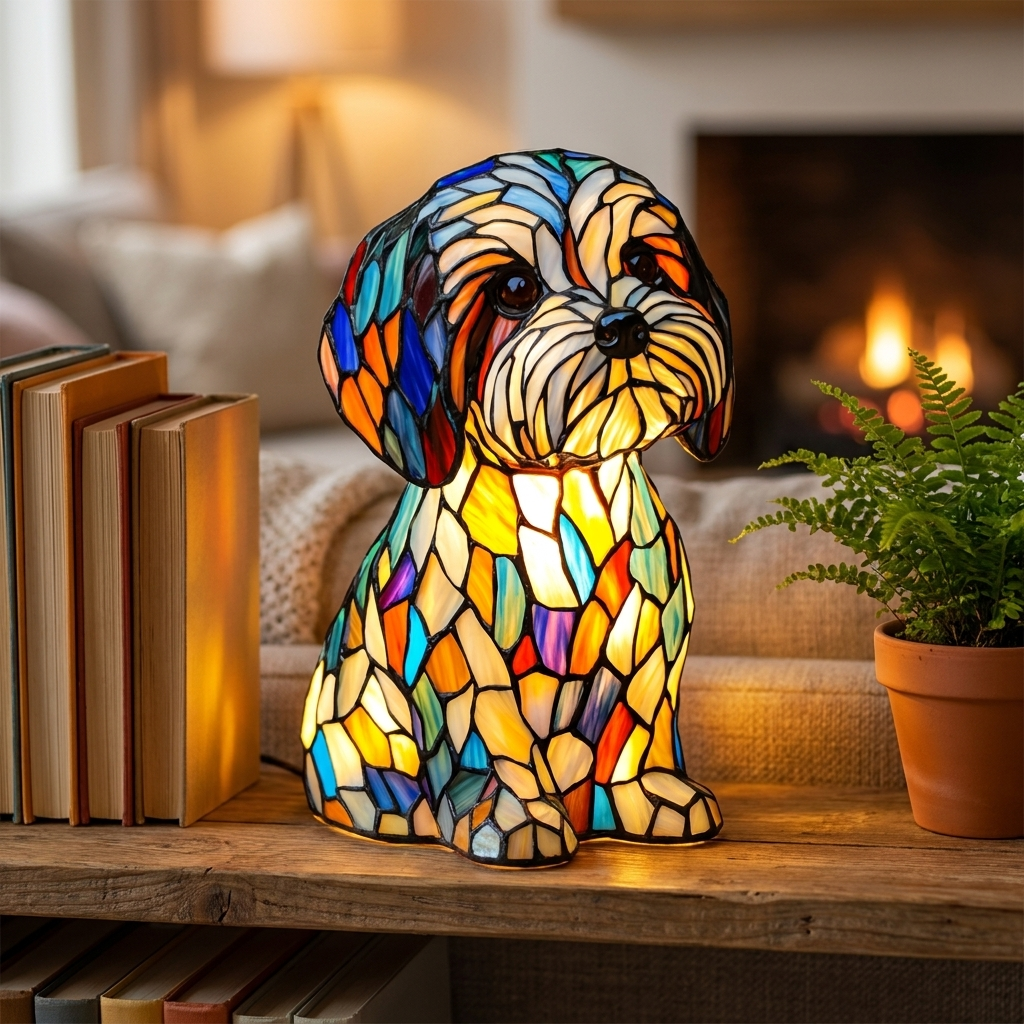 Maltese LED Mosaic Night Light - Resin Animal Lamp
