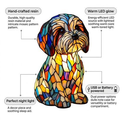 Maltese LED Mosaic Night Light - Resin Animal Lamp