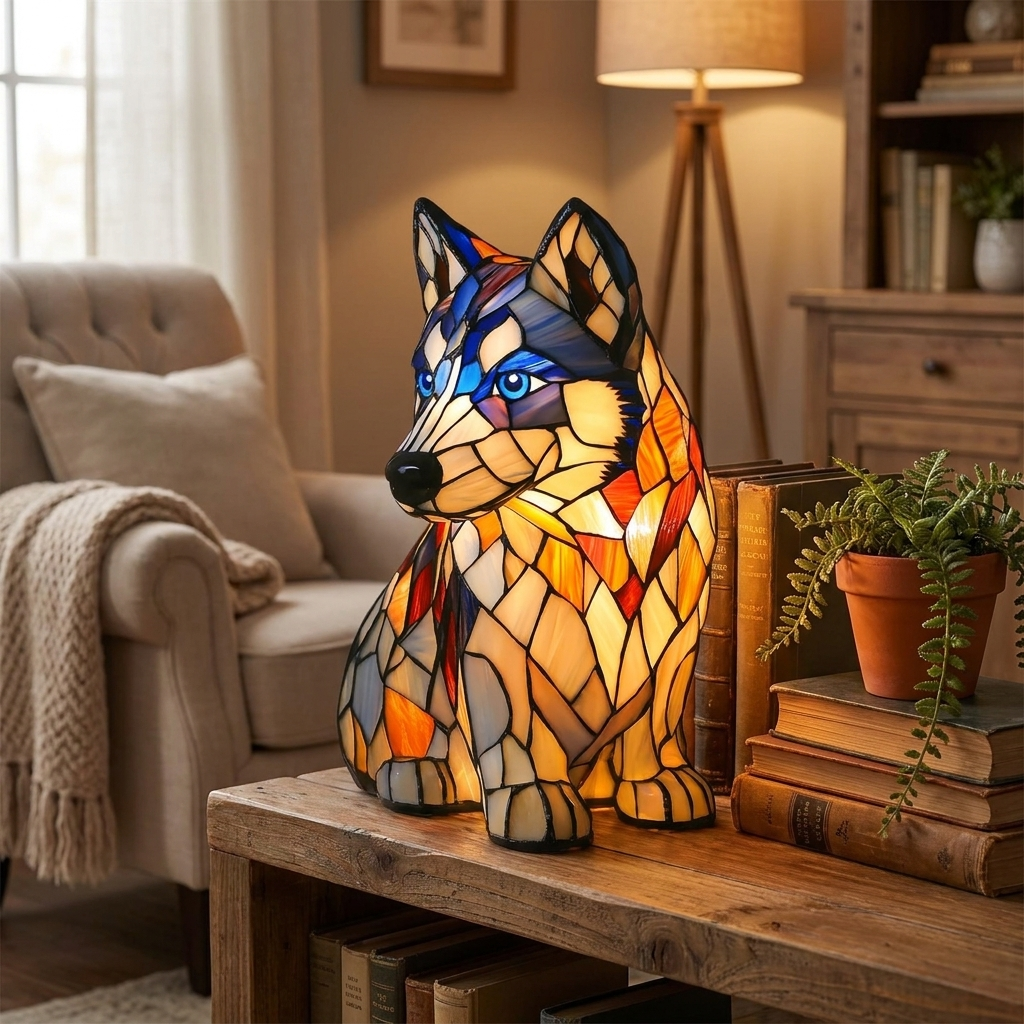 Husky LED Mosaic Night Light - Resin Animal Lamp