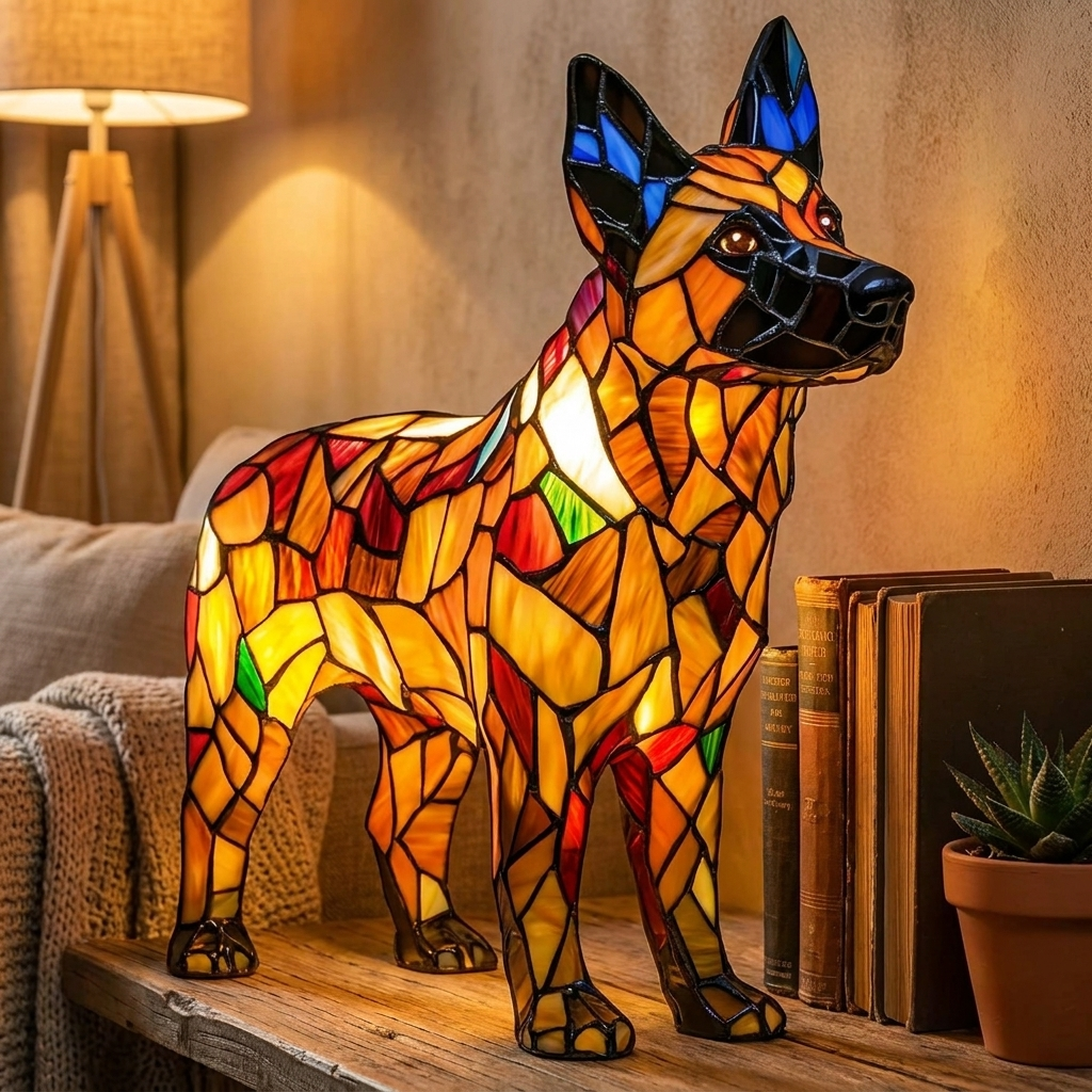 German Shepherd LED Mosaic Night Light - Resin Animal Lamp
