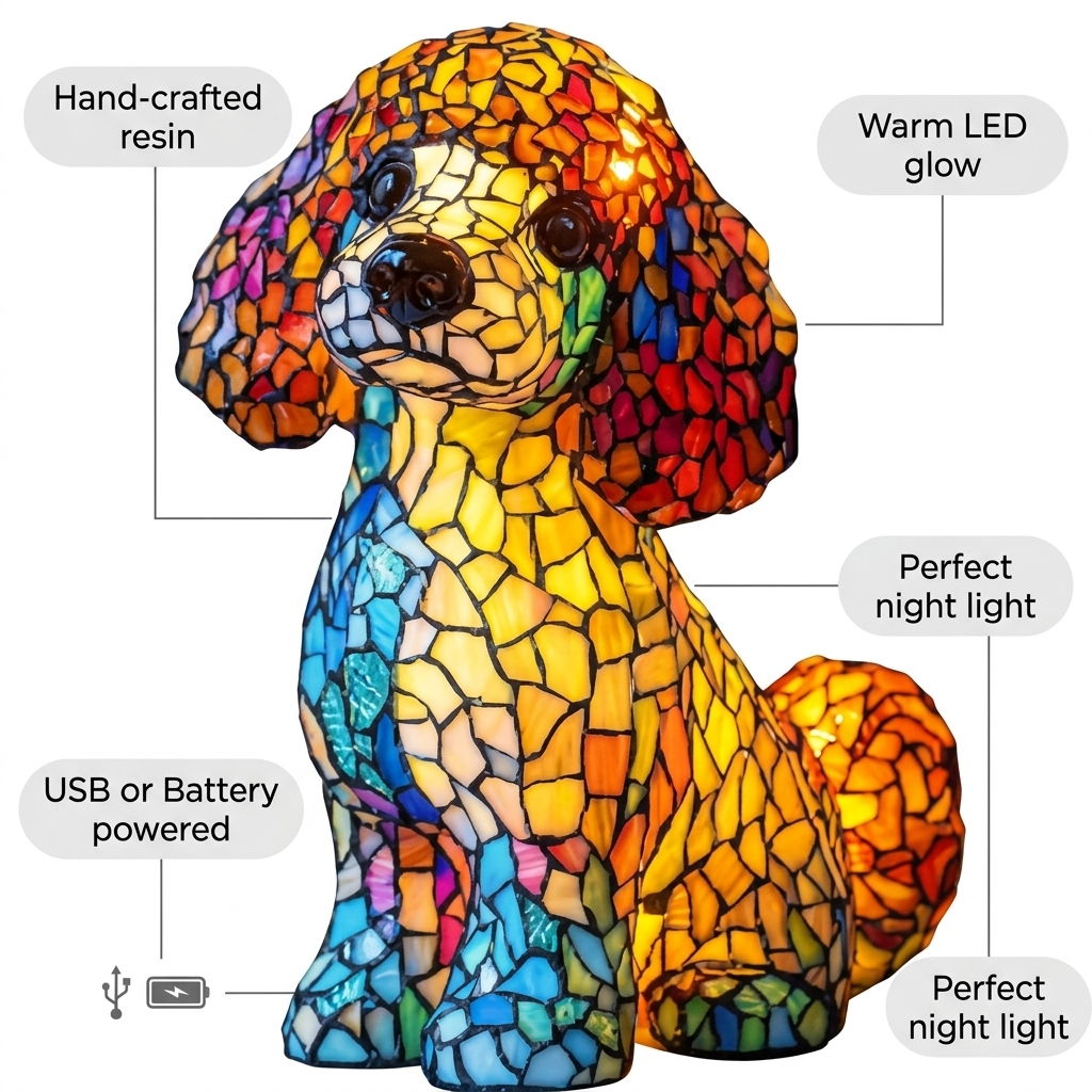 Teddy LED Mosaic Night Light - Resin Animal Lamp