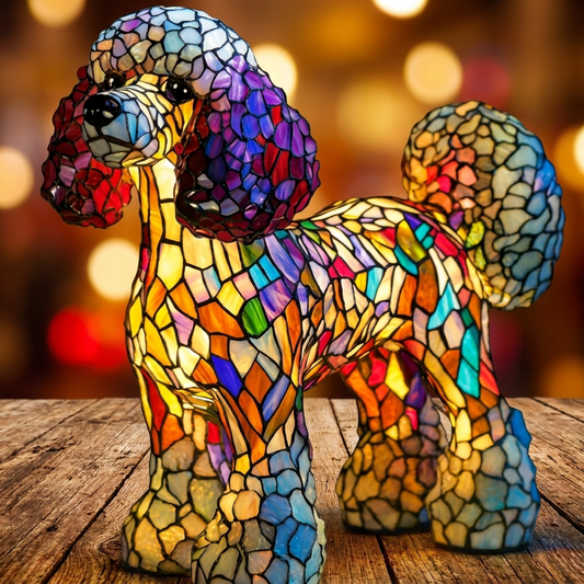 Vibrant Poodle LED Mosaic Night Light showcasing colorful resin details against a soft backdrop by Worvane.