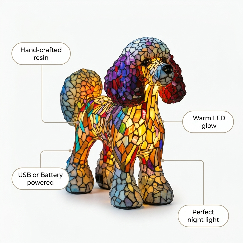 Poodle LED Mosaic Night Light - Resin Animal Lamp