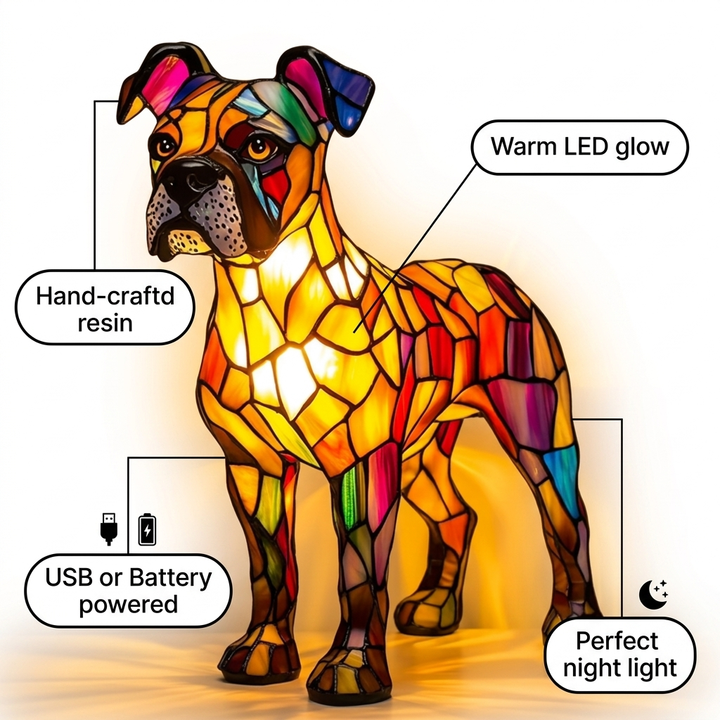 Boxer LED Mosaic Night Light - Resin Animal Lamp