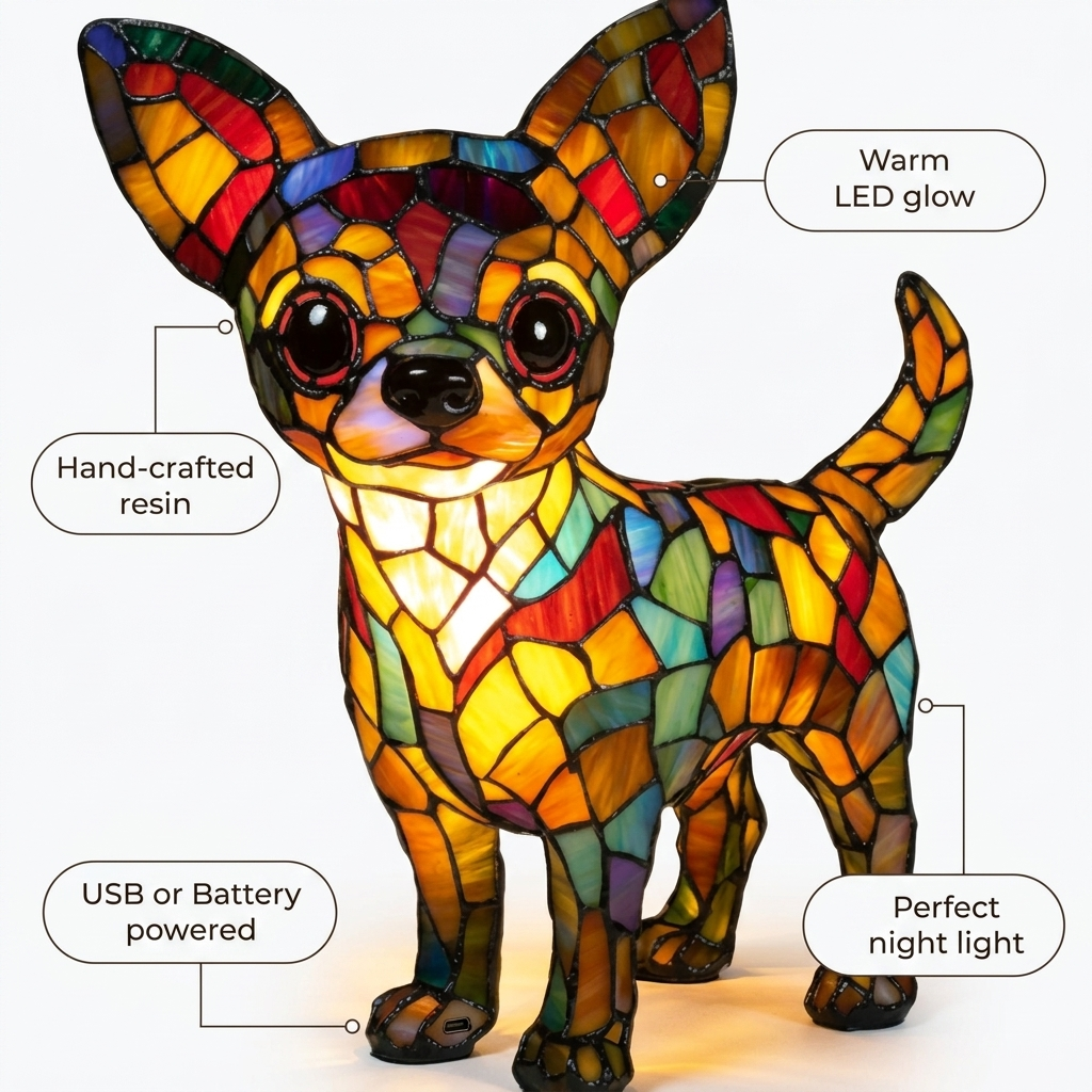 Chihuahua Standing LED Mosaic Night Light - Resin Animal Lamp