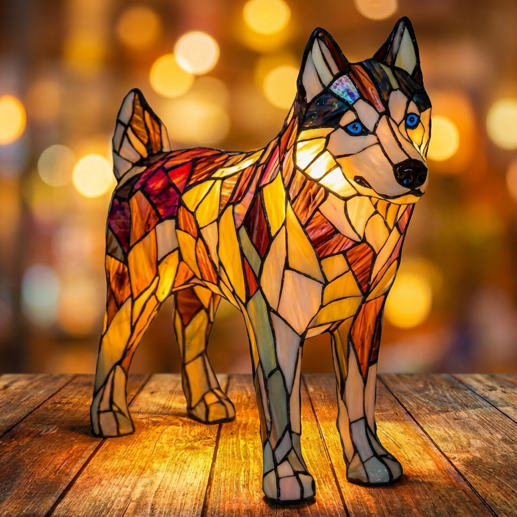 Husky Standing LED Mosaic Night Light - Resin Animal Lamp